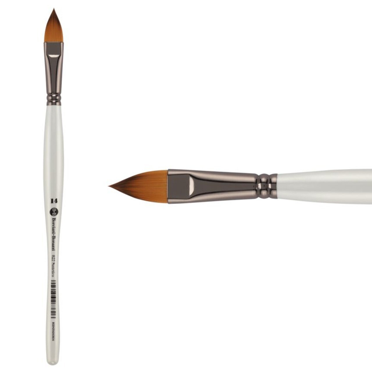Borciani e Bonazzi Unico Fiamatto Synthetic Series 822 Paint Brush, Cat's Tongue Size 14 - For Acrylic and Watercolor Painting - Ergonomic Handle, Animal-Friendly, Brass Ferrule, Handcrafted in Italy